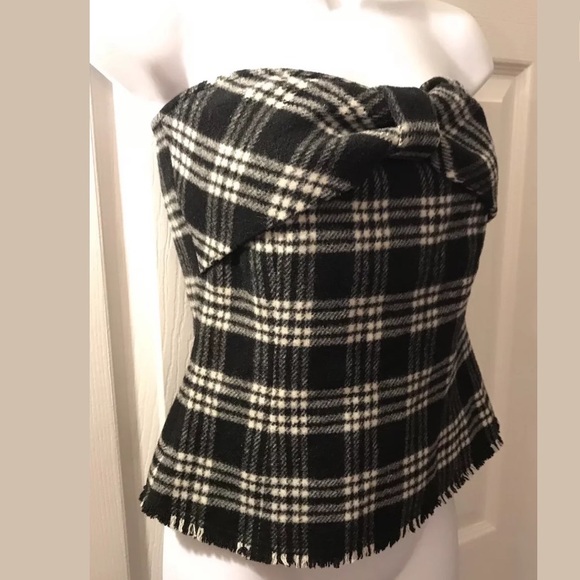 GAY GIANO Plaid Strapless Top Tartan Wool Shirt Bow Corset Fringe Vende Moda - Picture 2 of 8